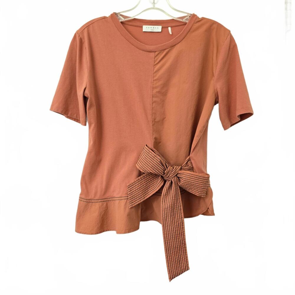Sandro Paris - Short Sleeve Top with Bow - Size Small